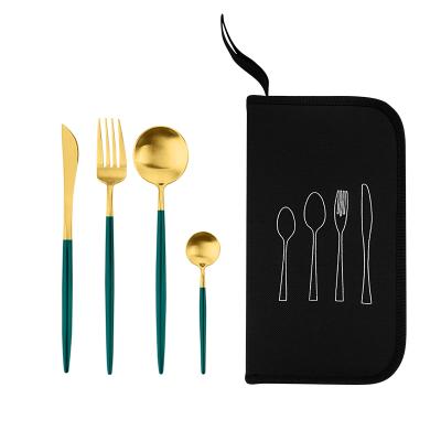 China Viable High Quality 8pcs Fork And Spoon 304 Stainless Steel Cutlery Set Portable Resuasble With Bag for sale