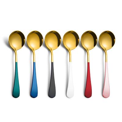 China Sustainable Korean Soup Spoon Gold Plated 304 Stainless Steel Cutlery Tea Teaspoon Dessert Spoon for sale