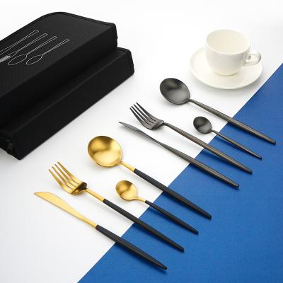 China Portable Travel Cutlery 430 Stainless Steel Flatware 8pcs Set Sustainable With Bag Spoon Set for sale