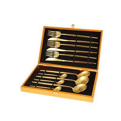 China Wedding Gift Viable Luxury Cutlery Set Royal 12pieces Stainless Steel Spoon And Fork Set With Wooden Box for sale