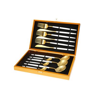 China Viable Cutlery Set With Case Handle Flatware Stainless Steel 12 Pieces White Gold Plated Mirror Polishing Spoons Fork Set for sale