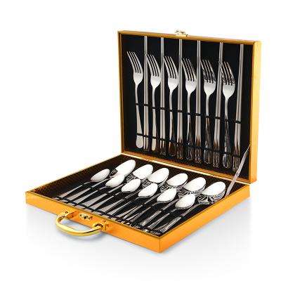 China Sustainable Cutlery Travel Set 18/10 Stainless Steel Wedding Gift Silverware Set 24 Pieces Spoon Fork Chopsticks Set With Wood Case for sale