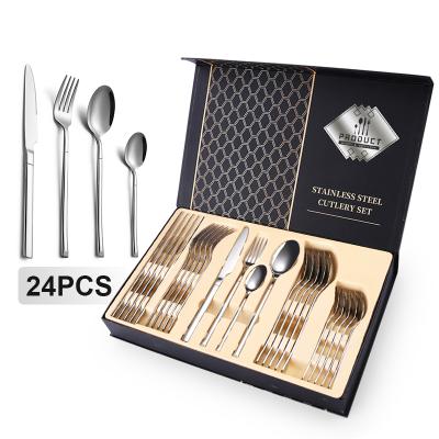 China Viable High Quality Luxury Royal Colored 304 Stainless Steel Mirror Polish Flatware Set Royal Colored Flatware Set 24pcs for sale