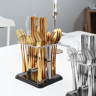 China Viable Cutlery Set Gold Amazon New 24pcs Stainless Steel With Stand Luxury Gift Spoon Set for sale