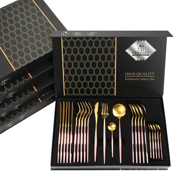 China Amazon Sustainable 24pcs Gold Plated Flatware With Gift Box Stainless Steel Fork Spoon Knife Cutlery Set for sale