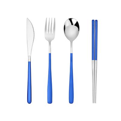 China Viable Classic Korean Stainless Steel Cutlery Set With Handle 4pcs Spoon And Chopstick Set Mirror Polish White Flatware Set for sale