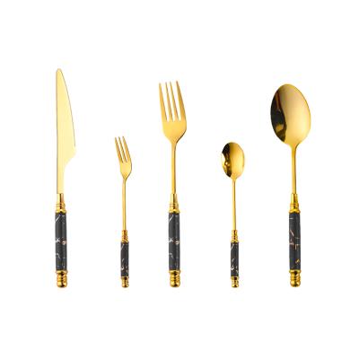 China Viable Cutlery Set Ceramic Nordic Style 5pcs Stainless Steel Handle Spoon Fork Knife Royal Tableware for sale