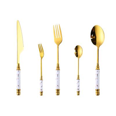 China Viable Nordic Cutlery Set Stainless Steel Ceramic White Mirror Handle 5pcs Spoon Knife Fork Polishing Flatware for sale