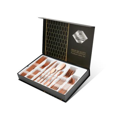 China Viable Luxury Cutlery Set Wedding Gift 30pcs Stianless Steel Rose Gold Spoon Fork and Knife Set with Box for sale