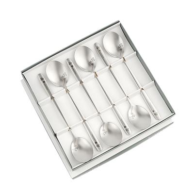 China Quality Viable Size Korean Cutlery Sets Flower Printing Stainless Steel Silver Spoon 6pcs With Box For Gift for sale