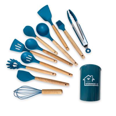 China Viable Wholesale 12 Pieces In 1 Set Kitchen Accessories Cooking Tools Kitchenware Silicone Kitchen Utensils With Wooden Handles for sale