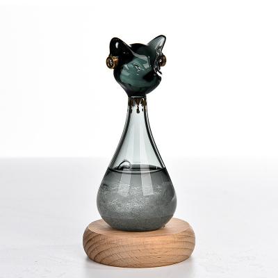 China Europe Egyptian Cat Storm Glass Weather Station Luxury Weather Forecaster With Wooden Base For Gift for sale