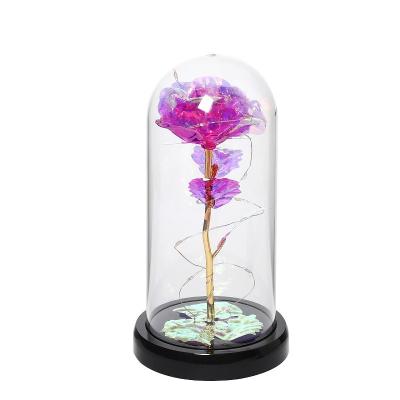 China Multi Style Amazon Christmas Hot Selling Desktop Gift Ornaments Artificial Galaxy Glass Rose Flower Gift Forever Flower Rose in Glass Dome for sale