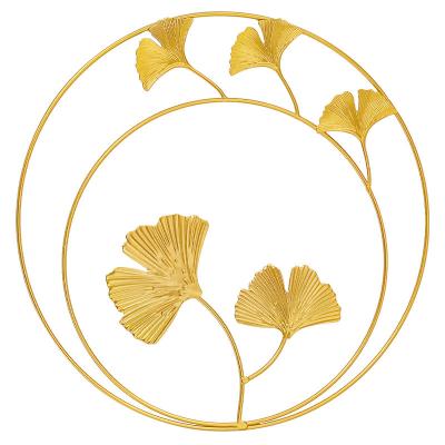 China Art Deco Luxury Nordic Style Home Hotel Decoration Around Plant Leaf Gold Metal Wall Decor Wall Art for sale