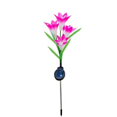 China Garden Outdoor Holiday LED Decorative Solar Powered Garden Stakes Pathway Decor Lily Flowers Street Lights for sale