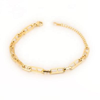 China Trendy Fashion Simple Design Women's 18K Gold Plated Stainless Steel Jewelry Adjustable Link Chain Bracelet for sale