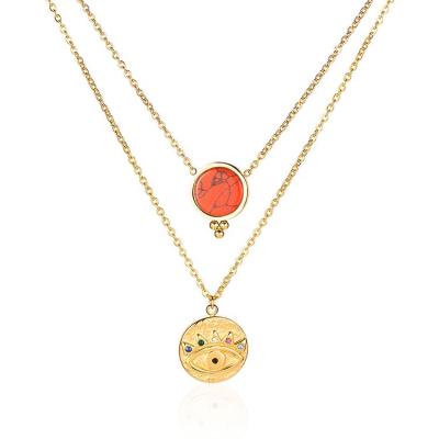 China Fashion Trendy Wholesale Women Double Layered Eye Charm 18K Gold Necklace Stainless Steel Jewelry for sale