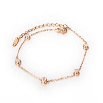 China Wholesale FASHIONABLE 18K Rose Gold Plated Stainless Steel CZ Stone Anklets Women Ankle Bracelet Jewelry for sale