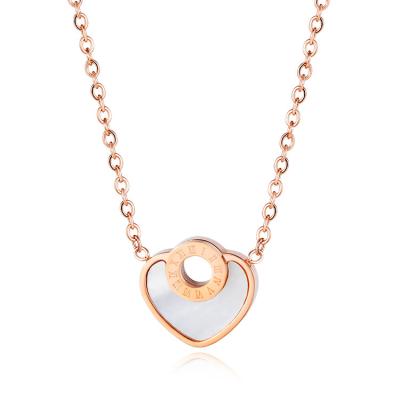 China Wholesale Trendy Women Rose Gold Plating Stainless Steel Elegant Heart Shell Necklace for sale