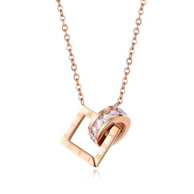 China New Arrival FASHIONABLE Hot Sale Ladies Stainless Steel 18K Rose Gold Cubic Zirconia Charm High End Necklace for sale