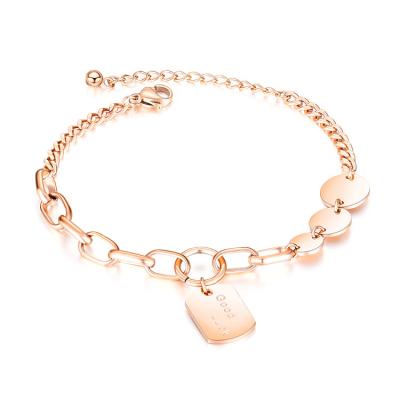 China 2020 New Fashion Women's TRENDY Stainless Steel 18K Rose Gold Link Chain Charm Engraved Bracelet for sale