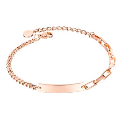 China Trendy Fashion Women Jewelry Link Chain Engraved Rose Gold Plated Stainless Steel Adjustable Bracelet for sale