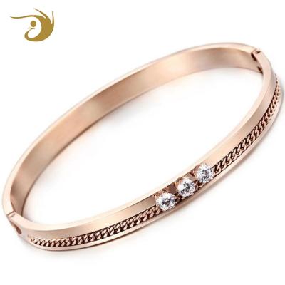 China PVD Rose Gold Plated Stainless Steel CLASSIC Women's Open Cuff Bracelet Come With Crystal for sale