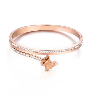 China TRENDY Rose Gold Stainless Steel Fashion Jewelry Accessories Charm Butterfly Bracelet Bangle Woman for sale