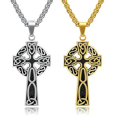 China Marlary Stainless Steel Mens Celtic Cross Large Irish Knot Pendant Necklace for sale