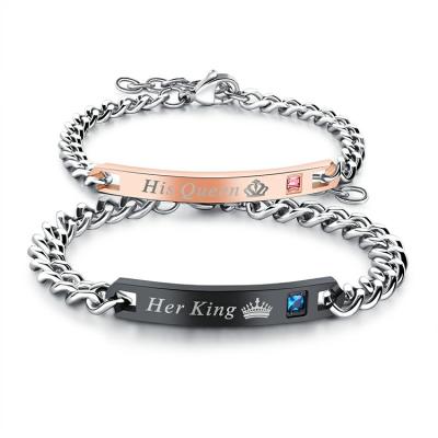 China Custom Engraved Stainless Steel Wholesale CLASSIC Marlary Bracelet Her Queen Her King Girls Love Bracelet for sale