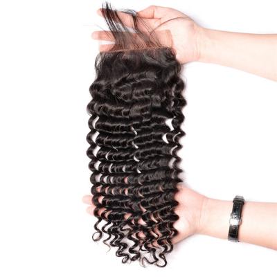 China Ghrehair Soft Wholesale 4x4 Deep Wave Lace Frontal Closure Hair Non--Closures And Headbands 100% Virgin Remy Hair for sale