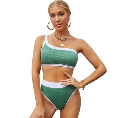 China 2022 Manufacturers Swimwear One Shoulder Breathable Stripe Two Piece Swimwear Floral Swimwear Bikinis for sale