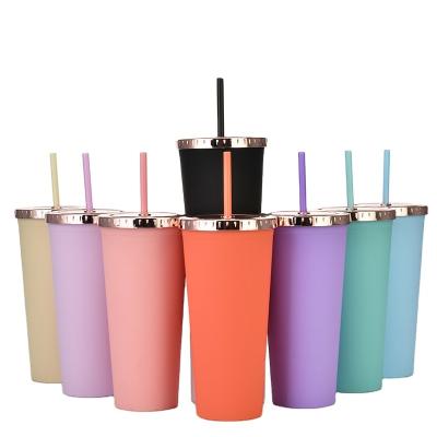 China Sustainable Plastic Tumblers With Straws Double Wall Insulated Tumbler Cup With Lid Coffee Cup Reusable Portable Water Bottle for sale