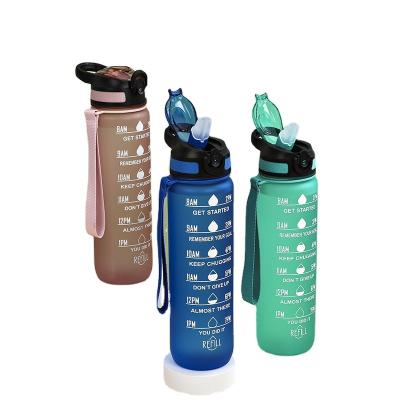 China 700ml 1L Viable Motivational Water Bottles With Drinking Times And Straw, BPA SK Free Leakproof Bottle With Time Marker for sale