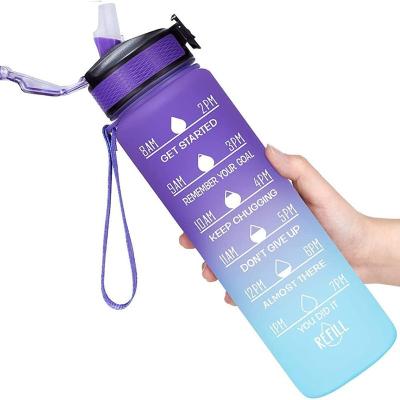 China BPA Leak Proof Sustainable and Toxic Protected Motivational Water Bottle with Drinking Times and Straw, Fitness Sports Water Bottle with Strap for sale