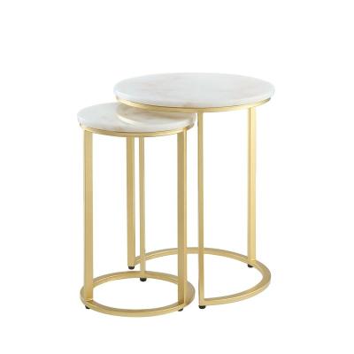 China Online Shopping Cheap Competitive Price Desert Fields Modern 2 Piece Faux Corner Nesting End Table White Marble Modern Set for sale