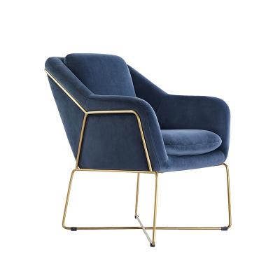 China Modern Modern Steel Metal Velvet Lounge Luxury Blue Leisure Chair With Gold Color With Back Frame For Living Room Decorative for sale