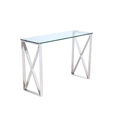 China Modern Simple Design Console Table Modern Clear Glass Contemporary Silver Steel Glossy Konsole for sale