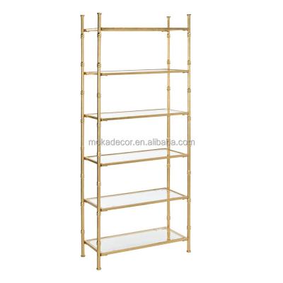 China 2022 Hot Sale Modern Gold Bamboo Steel Multi Functional Home Office Furniture Modern Floor Bookcase for sale