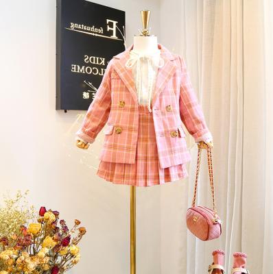 China Autumn Kids Clothes Girls Sweet Boutique Teams Girls Plaid Clothing Sets Children Outfits Set for sale