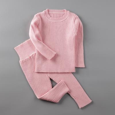 China Breathable Toddler Babies Fall Winter Clothes Solid Color Knitted Top And Long Panty Sets Fashion Baby Teams Sets for sale