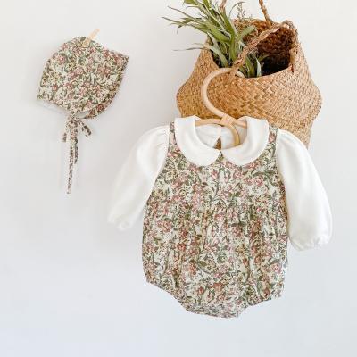 China 2020 New Autumn Breathable Infant Toddler Baby Girl Outfits White Knit With Floral Romper Hat 3pcs Outfits for sale