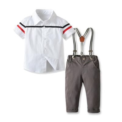 China Boys Formal Clothing Set Gentleman Suit Kids Short Sleeve Shirt+Suspender Long Pants Summer Boy Casual Outfits for sale