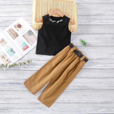 China Summer Baby Casual Outfit Set Letter T-shirt Tops+ Sleeveless Loose Pants Outfits Set for sale