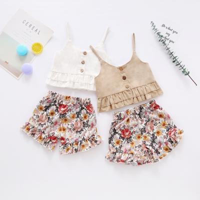 China Vintage 2Pcs Kids Baby Clothes Set Sleeveless Tops+Flower Shorts 2PCS Summer Vest Kid Girl Outfit Set for sale