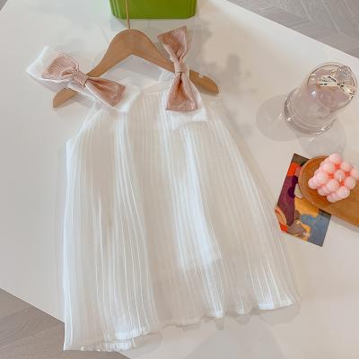 China Breathable Kids Dresses Girls Princess Chiffon Sleeveless Dress Kids Bow Ruffle Dresses Clothes for sale