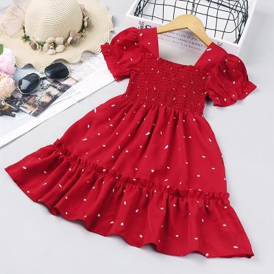 China Red Dress Dresses Dot Pattern Children Dresses Kids Girls Summer Breathable Dress New Ruffles Clothes for sale