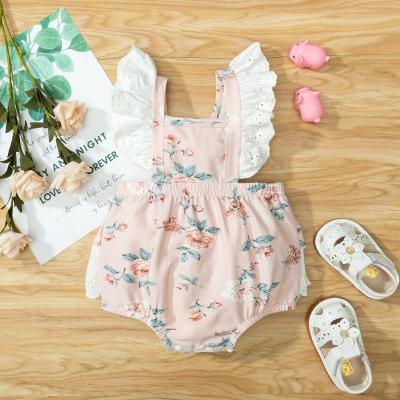 China Summer Cute Newborn Girls Short Sleeve Overalls Clothes Cotton Ruffle Baby Rompers Floral Kids Rompers for sale