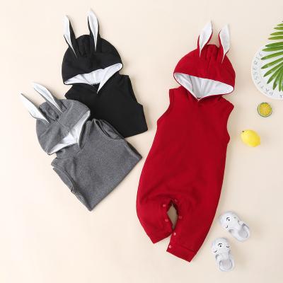 China 2020 Sleeveless New Summer Rabbit Baby Overalls Ribbed Cotton Baby Rompers Sleeveless Hooded Infant Pajamas for sale