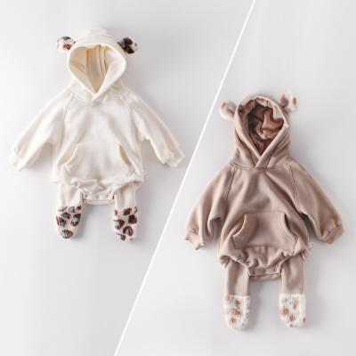 China New Autumn Winter Baby Girls Boys Newborn Long Sleeve Cartoon Warm Bear Hooded Jumpsuit Ears Clothes Rompers for sale